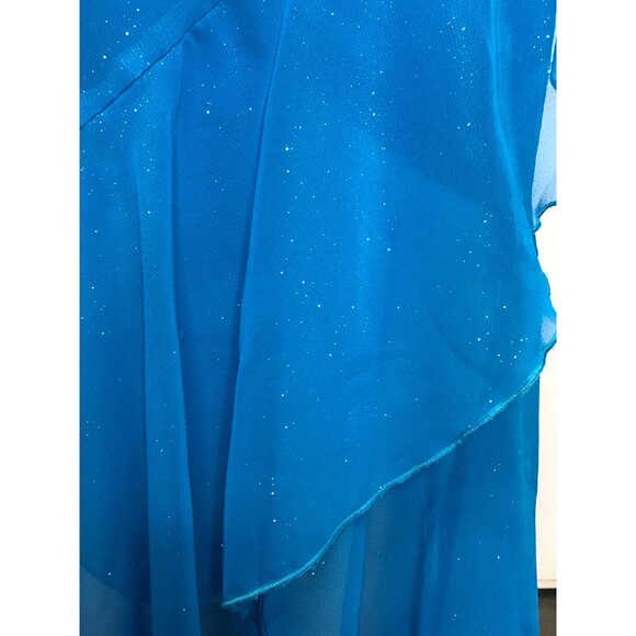 Y2K RAMPAGE Blue GLITTER Overlay, Cowl Neck, ASYMMETRICAL, Ruffle Dress S. AS IS - Picture 7 of 10